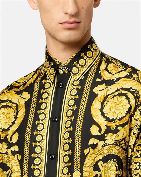 versace graphic print silk blouse formen|versace barocco silk shirt.